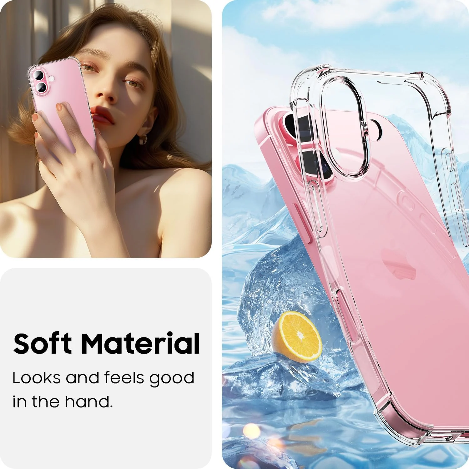 DL3 Mobilak Clear TPU Case for iPhone 16, Camera protection, Shock-absorbing protection, Non-slip grip - Clear