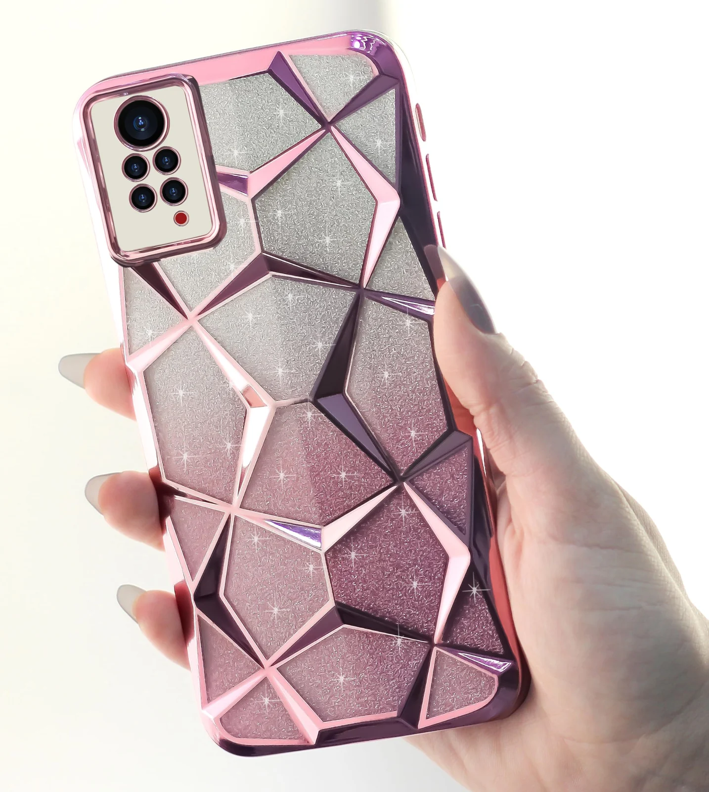 DL3 Mobilak Glitter Rhinestone Protective Case for Xiaomi Redmi Note 11S with Camera Protection and Shockproof Design - Pink