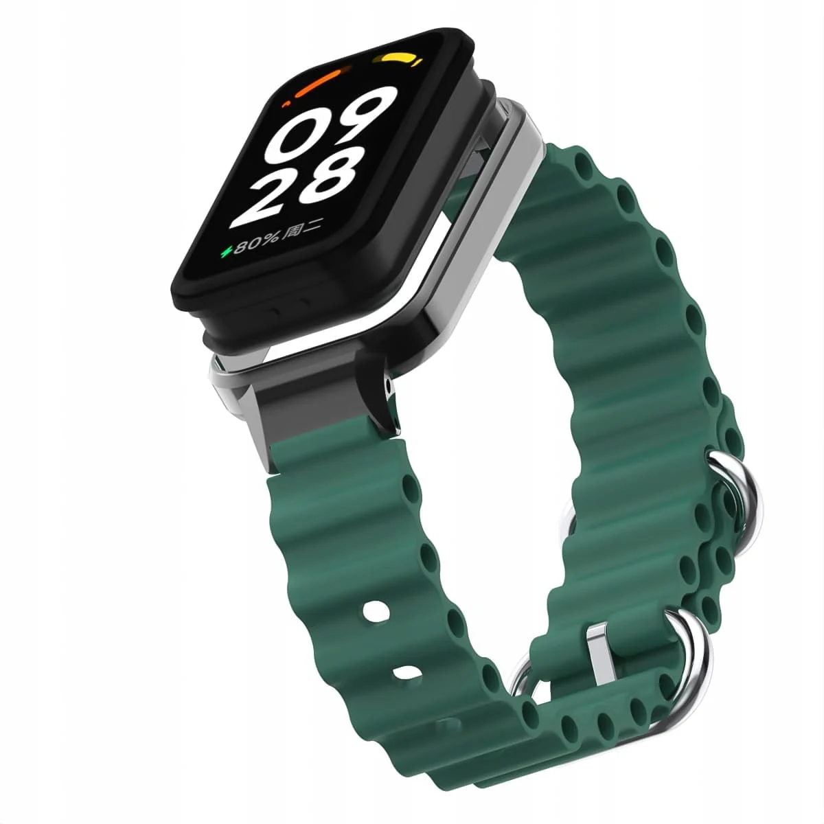 DL3 Mobilak Ocean Strap Compatible with Xiaomi Redmi Band 2/Smart Band 8 Active, Adjustable Silicone Band with Metal Buckle and Frame for Women and Men - Green