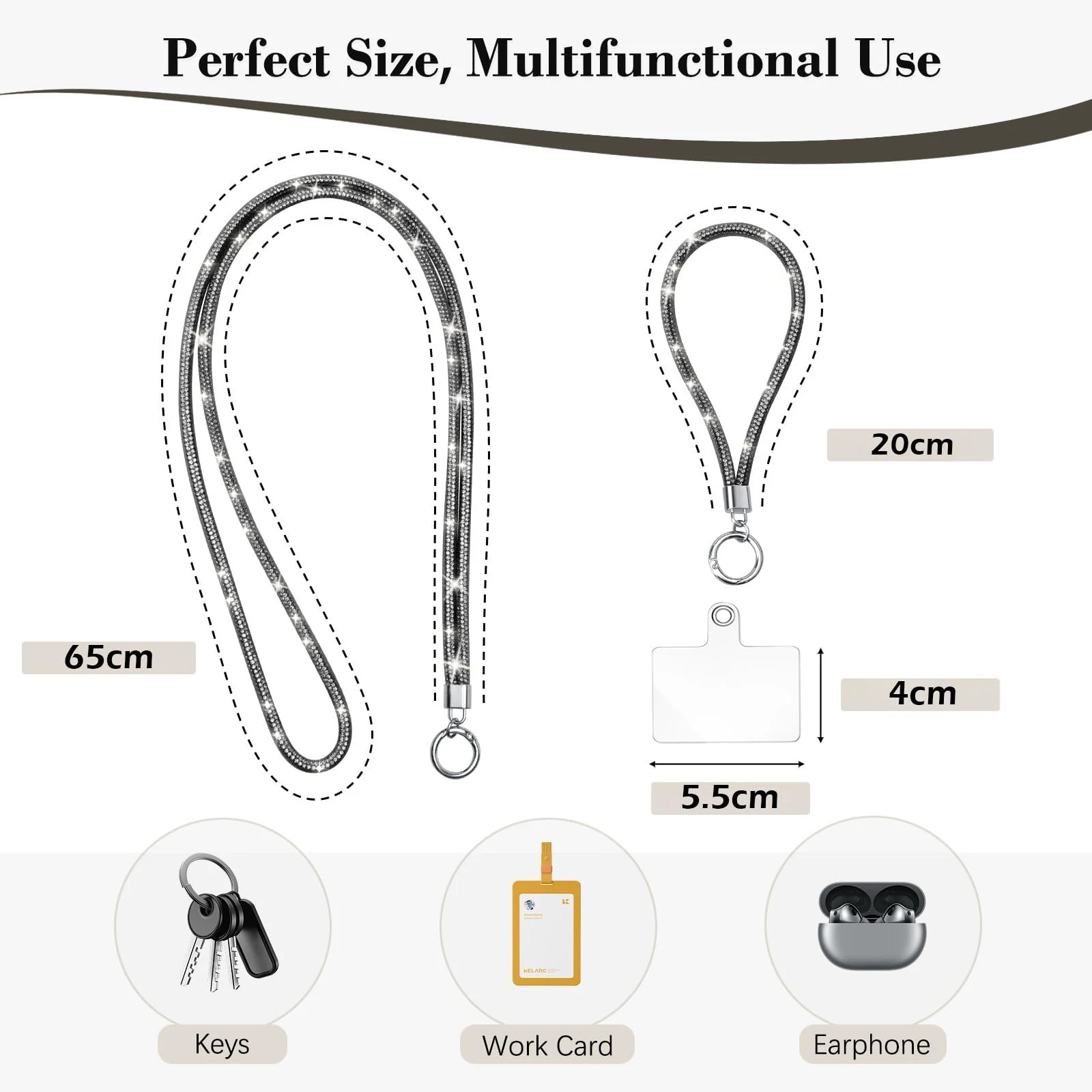 DL3 Mobilak Universal Phone Lanyard Crossbody, Rhinestone Cell Phone Chain Anti-Theft with 1× Shiny Phone Strap, 1× Wrist Strap, 2× Pads for Most Smartphones, Phone Neck Holder for Women - 2pcs Gold