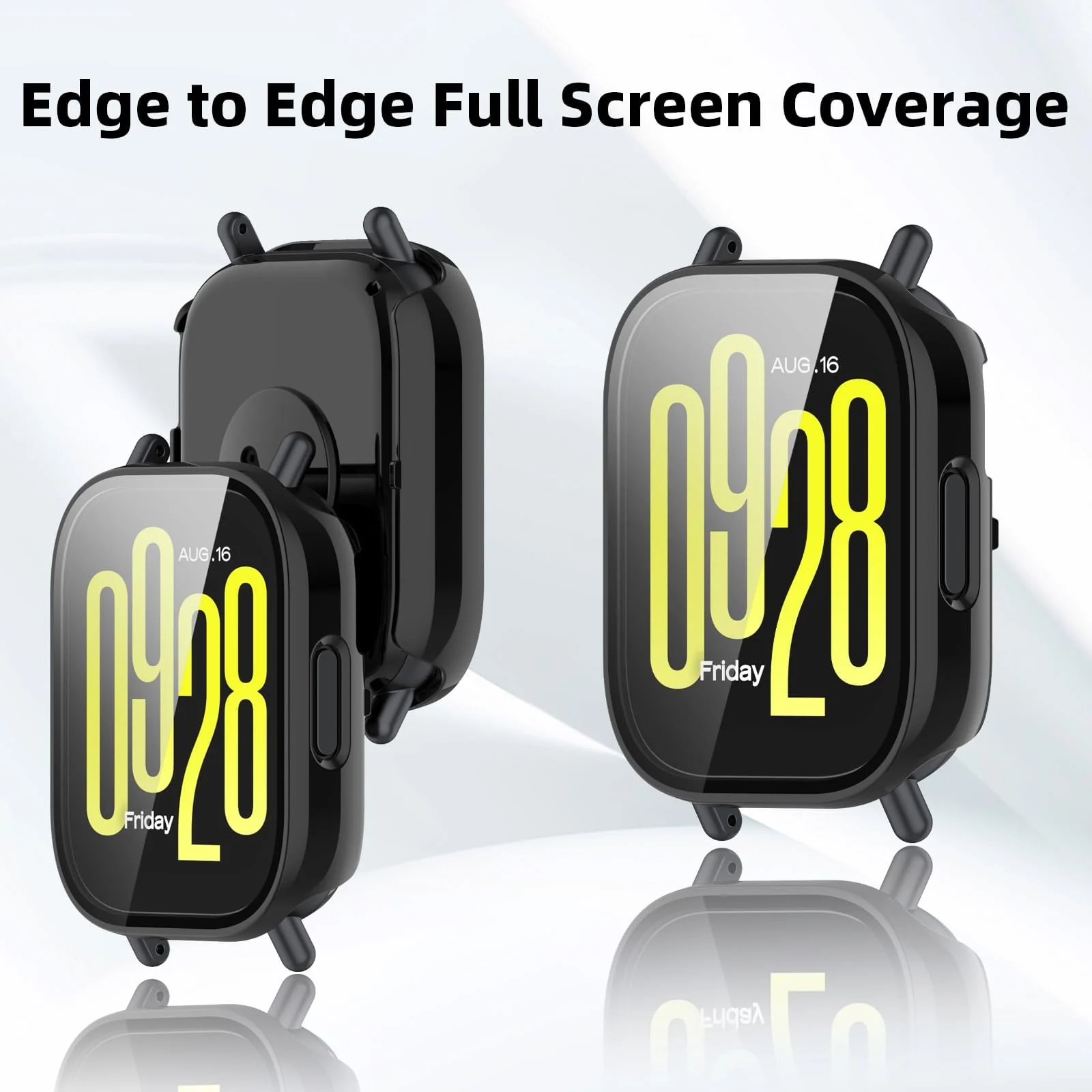 DL3 Mobilak Case with Screen Protector for Xiaomi Redmi Watch 5 Active, Bumper Full Coverage Hard PC Overall Protective Cover, Built-in Tempered Glass Film High Sensitivity - Black