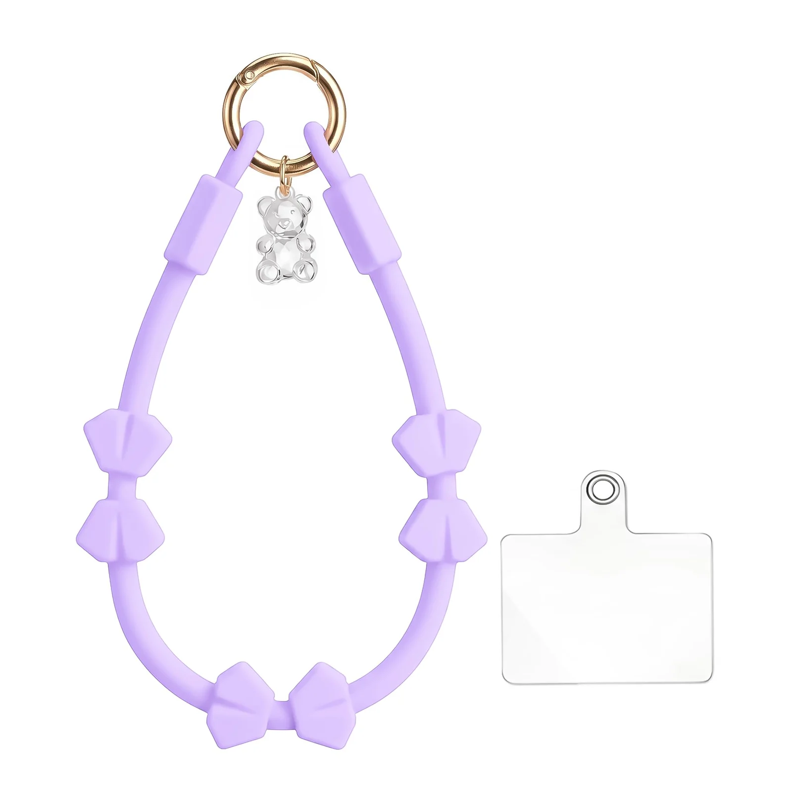DL3 Mobilak Silicone Crystal Lanyard, 30cm Phone Wrist Strap Lanyard Keychain Office Wrist Strap with Clasp and Bear for Women Phone ID Card, Keys Strap - Light Purple
