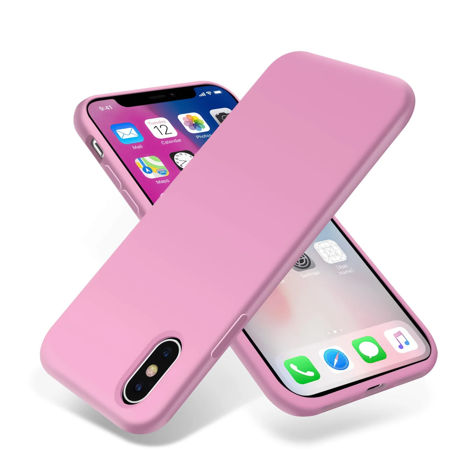 DL3 Mobilak Liquid Silicone Protective Case for iPhone X / iPhone XS with Camera Protection and Microfiber Lining - Pink 2