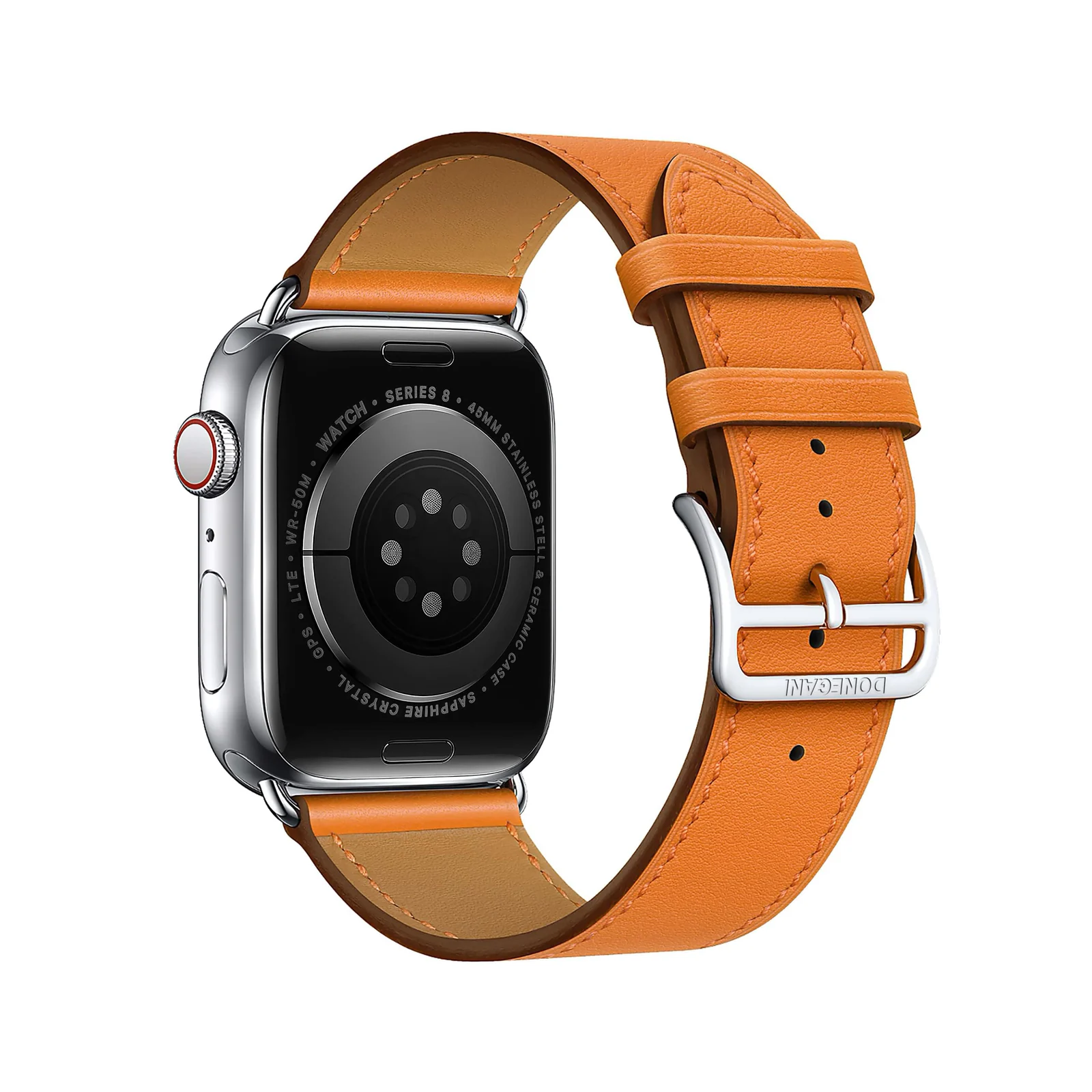 DL3 Mobilak Compatible with Apple Watch Band 49mm 46mm 45mm 44mm 42mm Leather Band Replacement Strap, Soft Leather Bracelet for iWatch Series 11 10 9 8 7 6 5 4 SE SE2 Ultra 3 2 1 - Orange