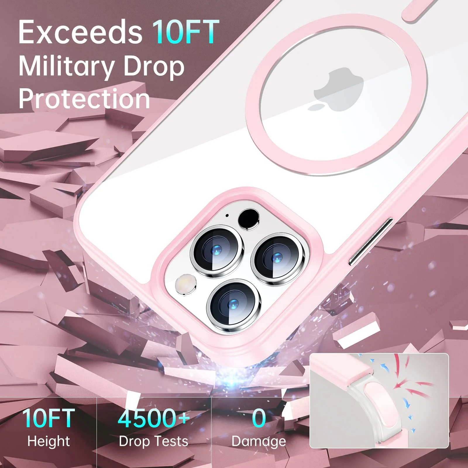 DL3 Mobilak Clear MagSafe-Compatible TPU Case for iPhone 12 / 12 Pro (6.1 Inch) - Pink