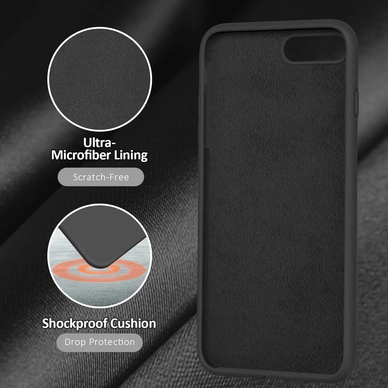 DL3 Mobilak Liquid Silicone Protective Case with Soft Microfiber Lining for iPhone 7 Plus / iPhone 8 Plus - Black
