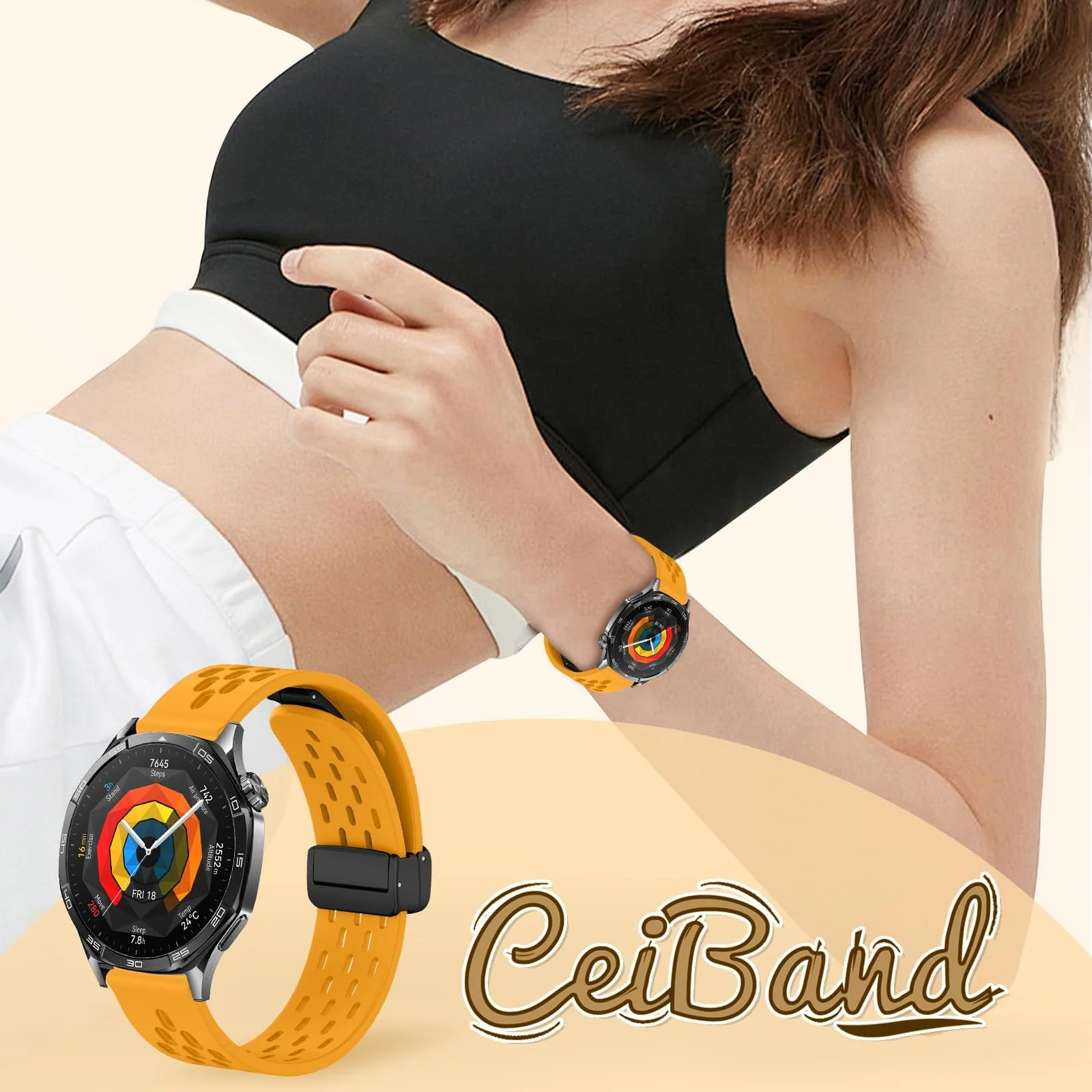 DL3 Mobilak 18mm Silicone Strap For Huawei Watch GT 6 41mm/GT 5 Pro 42 mm/GT 5 41mm/GT4 41 mm/Watch 5 42mm Magnetic Metal Buckle Sport Silicone Breathable Strap, Band Soft Replacment Wristband - Orange