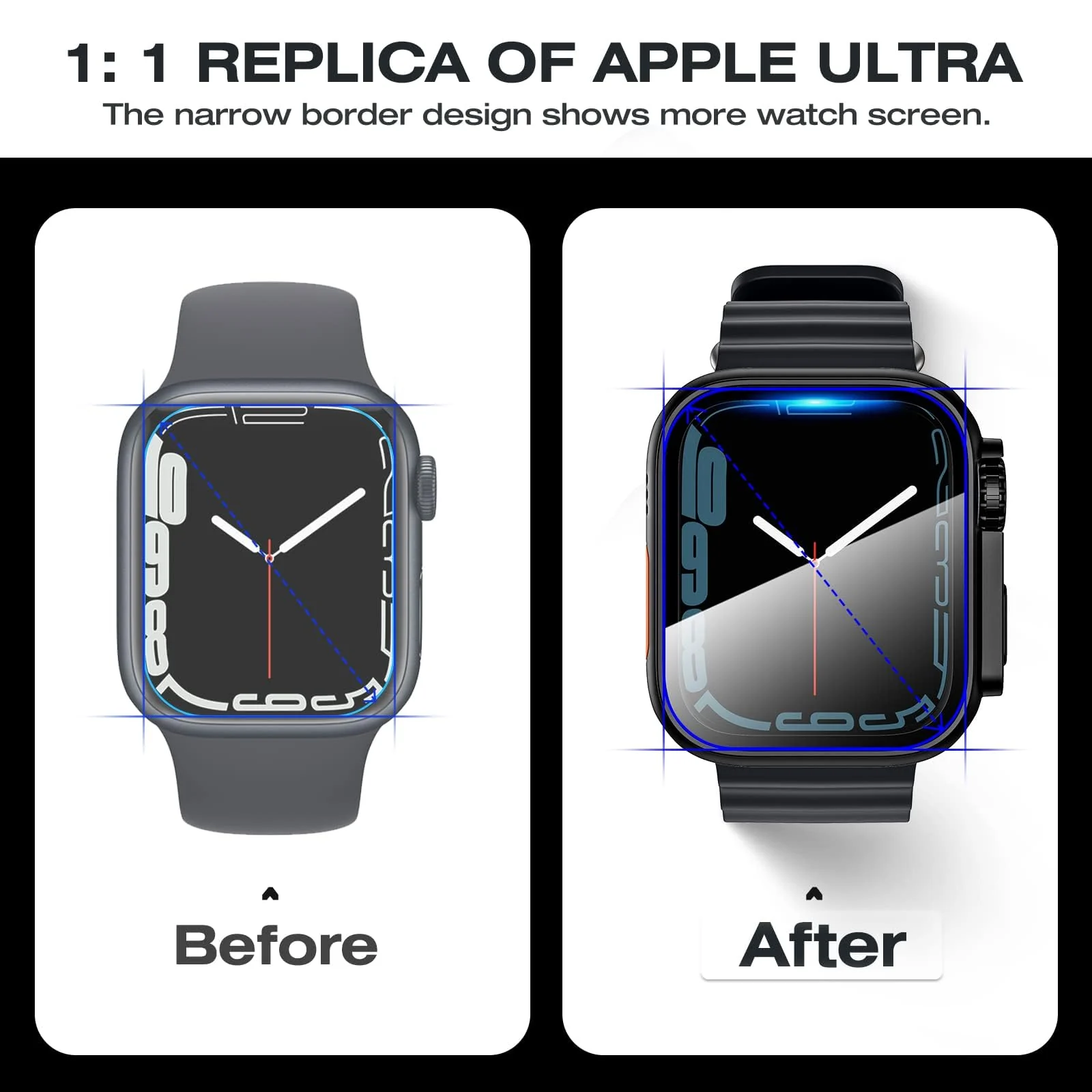 DL3 Mobilak for Apple Watch 41mm Screen Protector Case, [ Looks Like Ultra Protector Case ] Built-in Tempered Glass Screen Unique Design Case Cover for iWatch 41mm Series 9 8 7 - Black