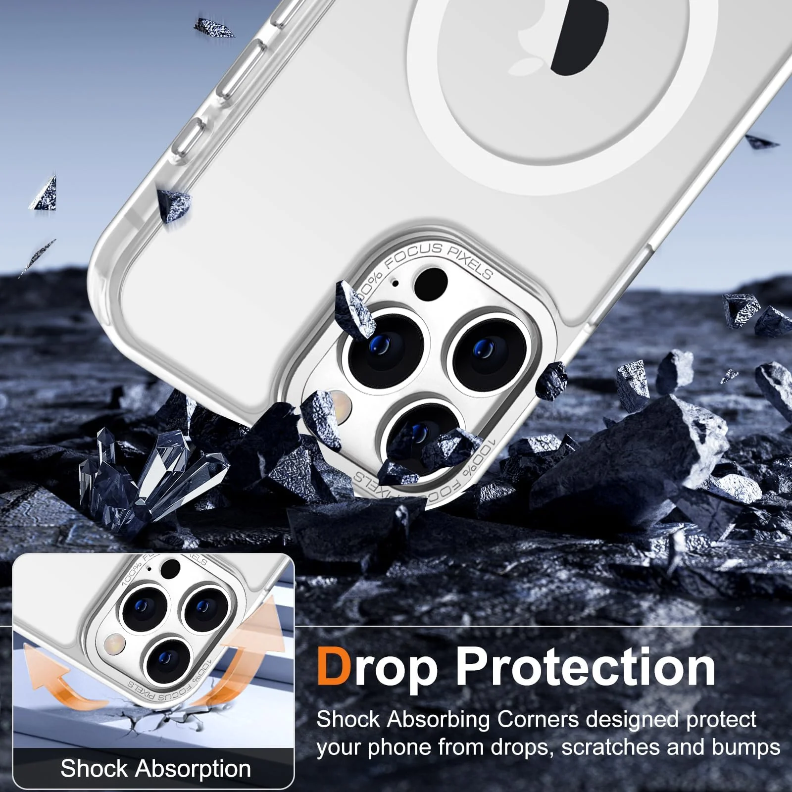 DL3 Mobilak Translucent Matte Case for iPhone 14 Pro 6.1-Inch, Compatible with MagSafe accessories, Supports wireless charging, Built-in magnetic car-mount support - White
