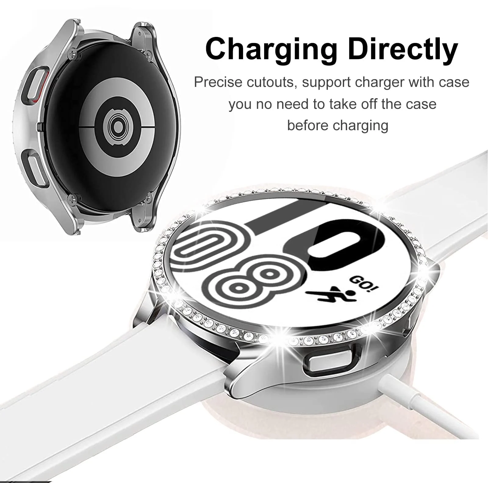 DL3 Mobilak Bumper Diamond Case Compatible with Samsung Galaxy Watch 4 Classic 46mm, Bling Crystal Diamonds PC Plastic Protector Case Cover Frame For Galaxy Watch4 Classic 46 MM - Silver