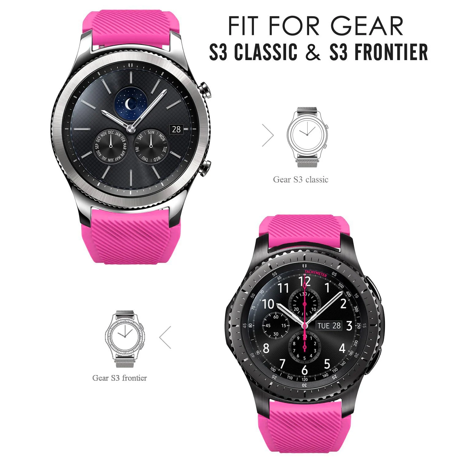 DL3 Mobilak Silicone Sport Band 22MM Xiaomi Redmi Watch 5 Active/5 Lite/Samsung Galaxy Watch 46mm/Watch 3 45mm/Gear S3/Huawei watch (GT6 GT5 GT4 GT3 GT2 GT 46MM)/GT2E/GT5 Pro/GT 6 Pro/Amazfit GTR 3/4 - Hot Pink