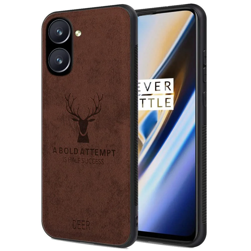 Dl3 Mobilak Case For Oppo Realme C33 4G / C33 2023Luxury Soft Texture Deer Patterned TPU Leather Protective, Dirt-Resistant, Anti-Shock, Anti-Fingerprint, Cover Full Body Protective (Blue)