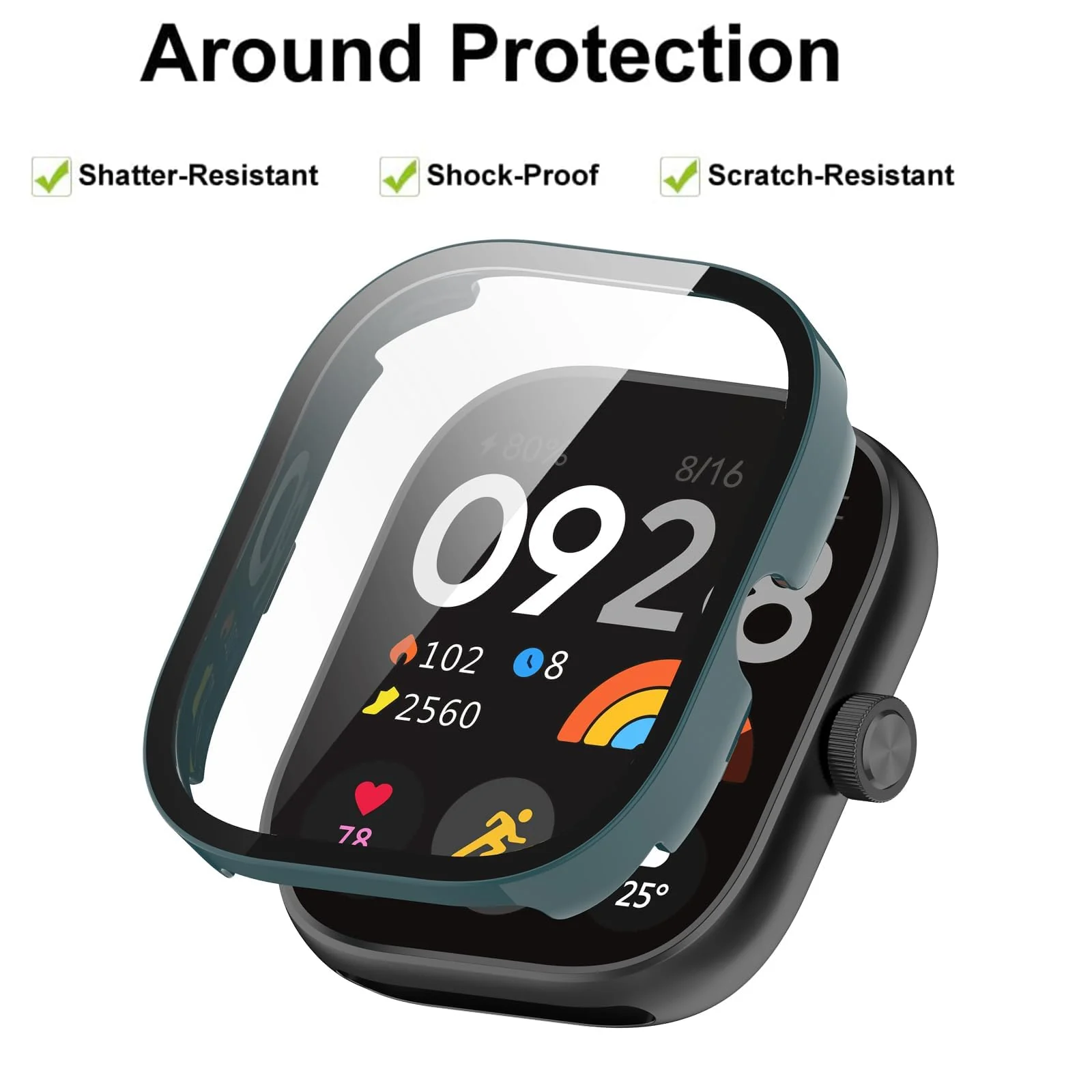 DL3 MOBILAK Full-Coverage Watch Case with Tempered Glass for Xiaomi Redmi Watch 4, Green