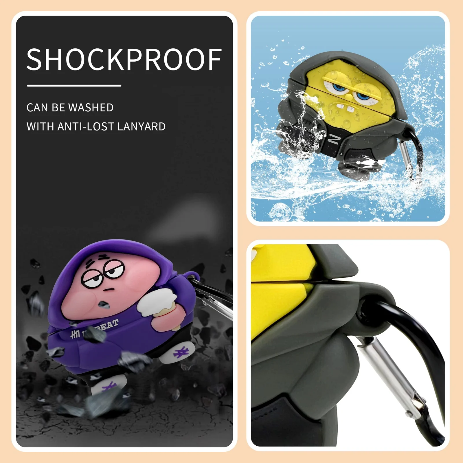 DL3 Mobilak Compatible with AirPods Pro 2/1 Gen Case Soft Silicone Shockproof Cover for Apple iPod Pro 2nd/1st Generation, New 3D Cute Cartoon Creative Fun Case with Keychain Design - Yellow