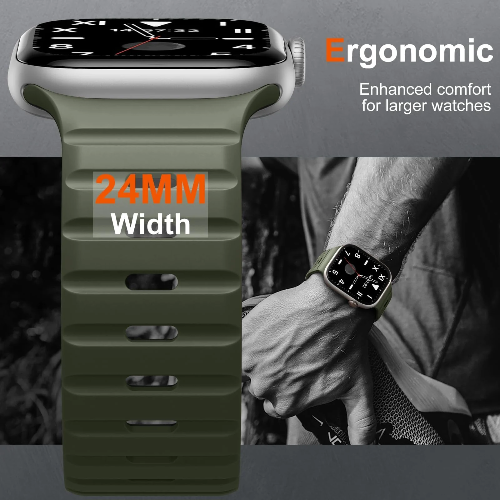 DL3 MOBILAK Adjustable Silicone Sports Watch Strap for 49MM - Green/Black