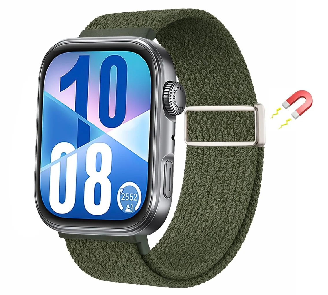 DL3 Mobilak Braided Strap for Huawei Watch Fit 4 / Fit 4 Pro/Fit 3 Bracelet, Quick Release Adjustable Nylon Sport Elastic Loop Band, Anti-Slip Magnetic Buckle Stretchy Nylon Strap - A-green