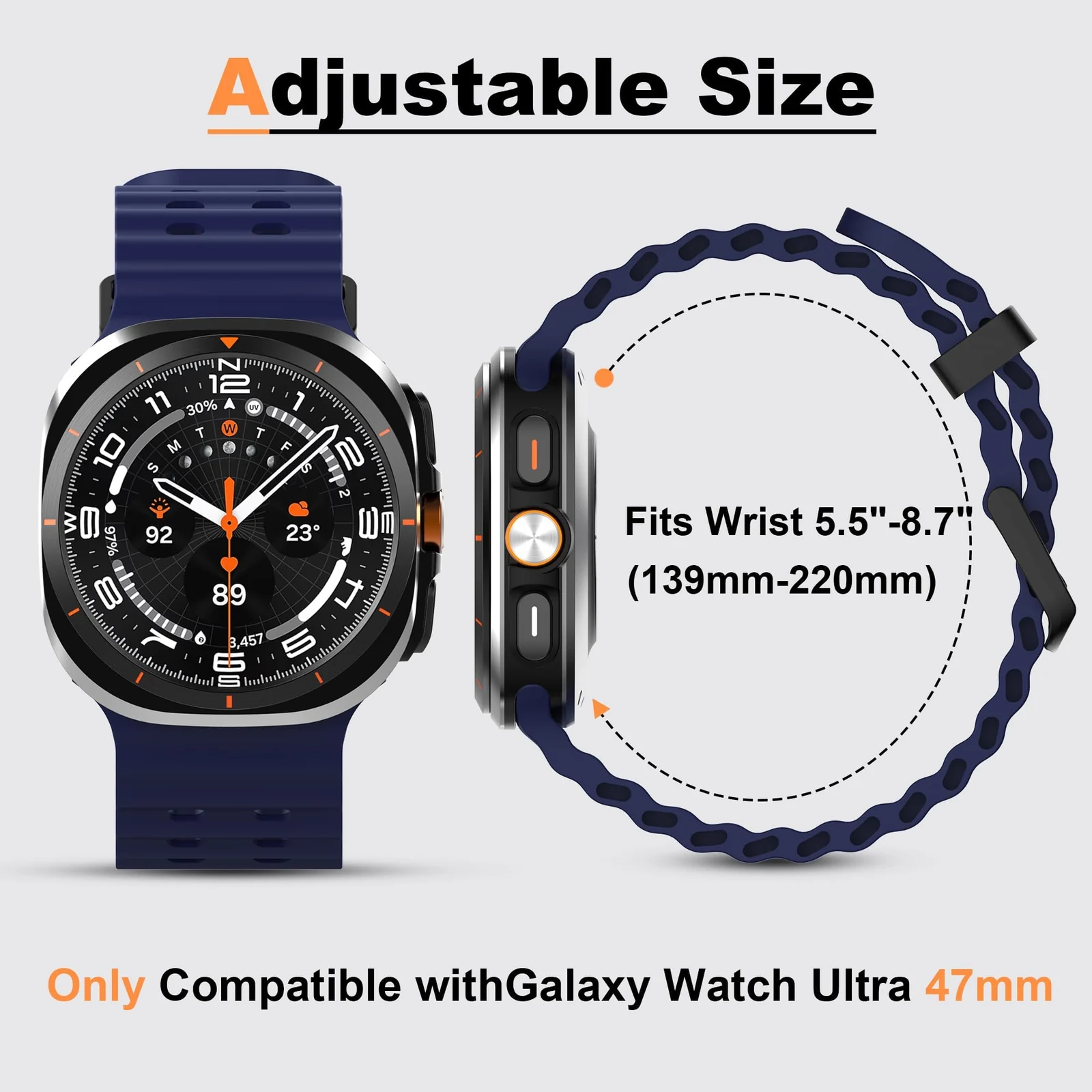 DL3 Mobilak Sport Band Compatible with Samsung Galaxy Watch Ultra Band 47mm Women Men, Breathable Soft Silicone Waterproof Watch Strap Accessories for Samsung Watch 7 Ultra Bands - Blue