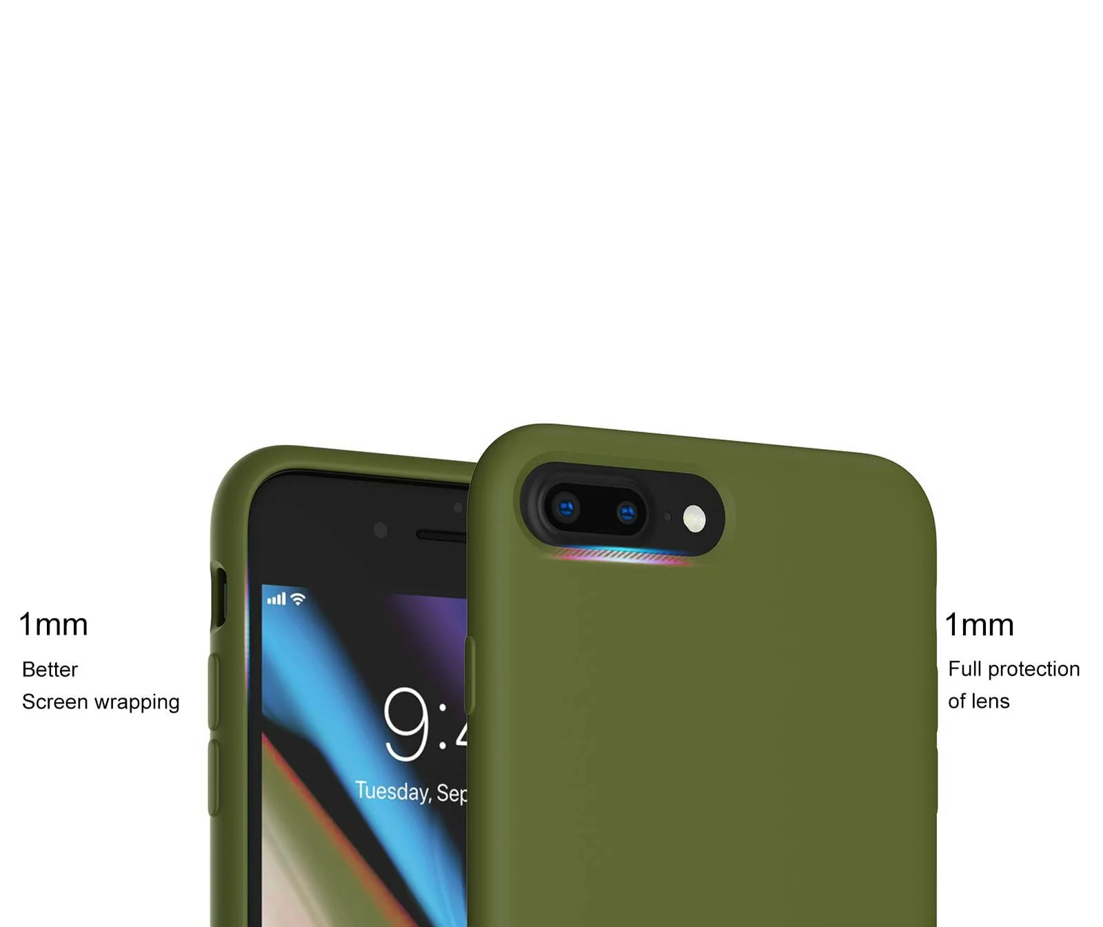 DL3 Mobilak Liquid Silicone Protective Case for iPhone 7 Plus / iPhone 8 Plus with Camera Protection and Microfiber Lining - Deep Green