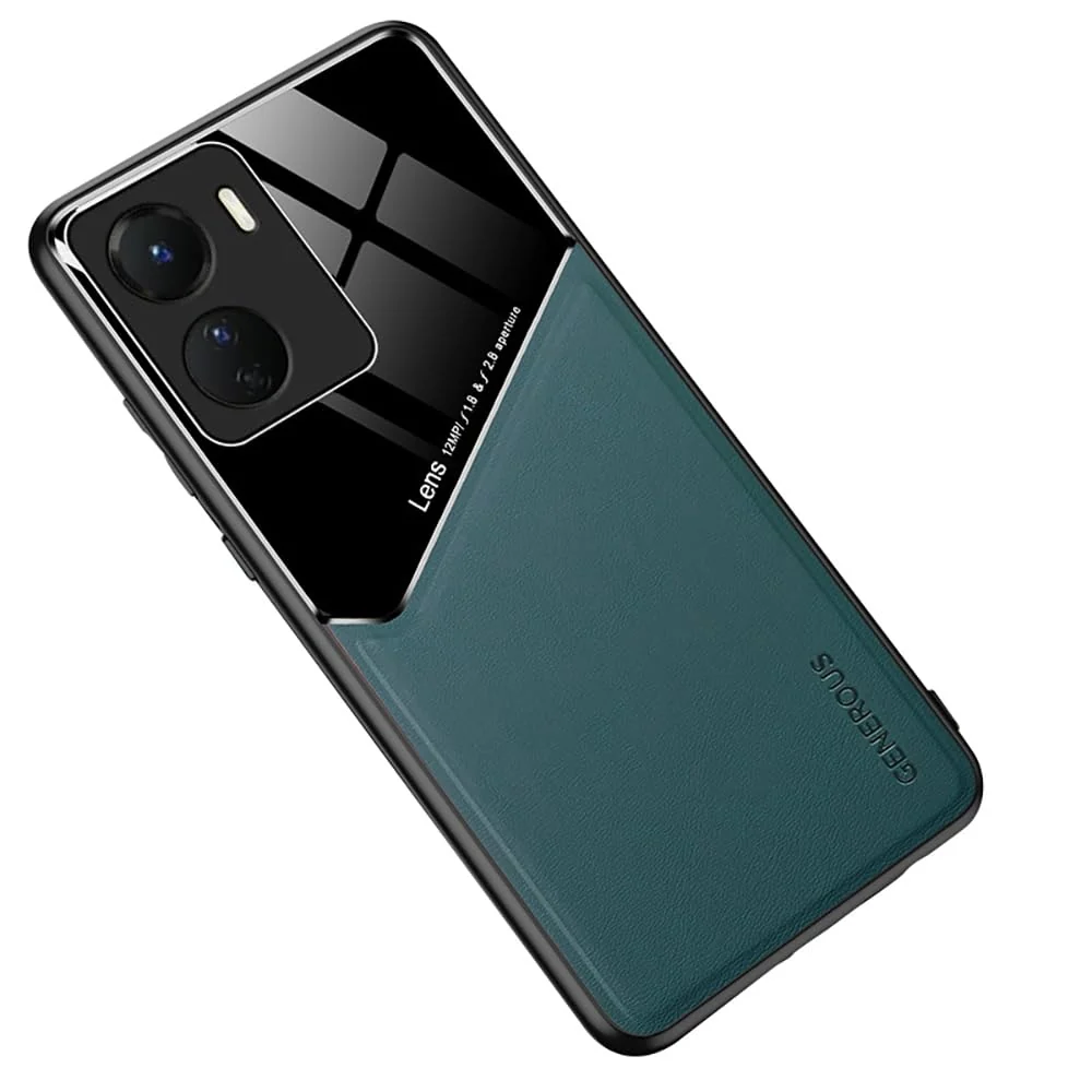 DL3 Mobilak Leather and PC Protective Case for vivo Y02S / Y16 4G / Y35 5G / Y56 5G / iQOO Z7i, Built-in magnetic car-mount support, Shock-absorbing protection - Green