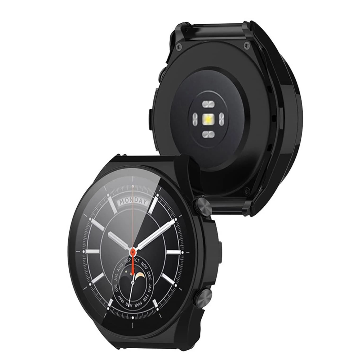 DL3 Mobilak Case with Screen Protector for Xiaomi Watch S1, Bumper Full Coverage Hard PC Overall Protective Cover, Built-in Tempered Glass Film High Sensitivity For Xiaomi Watch S1 - Black