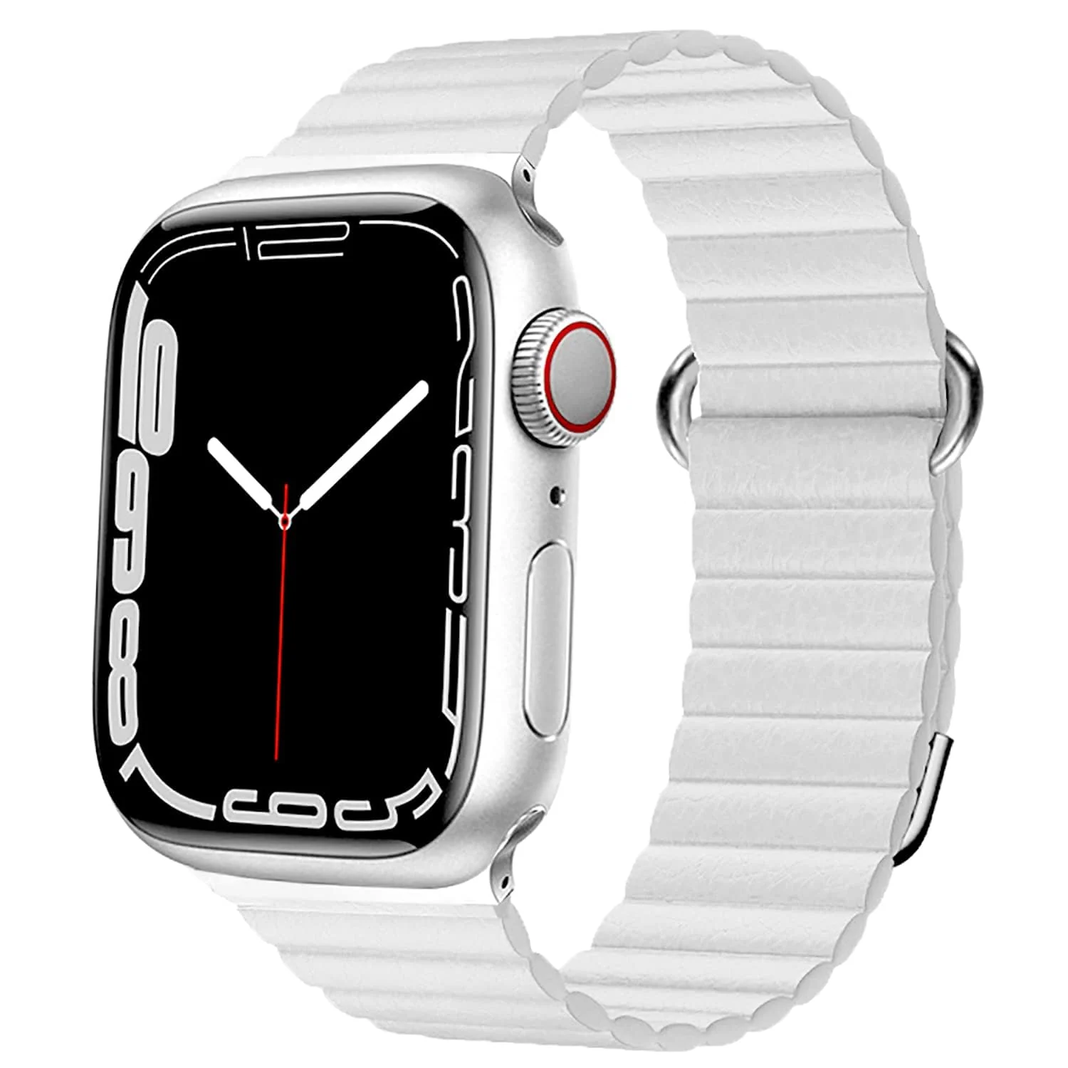 DL3 Mobilak Magnetic Closure System For Apple Watch Ultra Bands 49mm 45mm 44mm 42mm for iWatch Series 8 ultra 7 6 5 4 SE 3 2 Enhanced Adjustable Leather Strap For Men Or Women - White