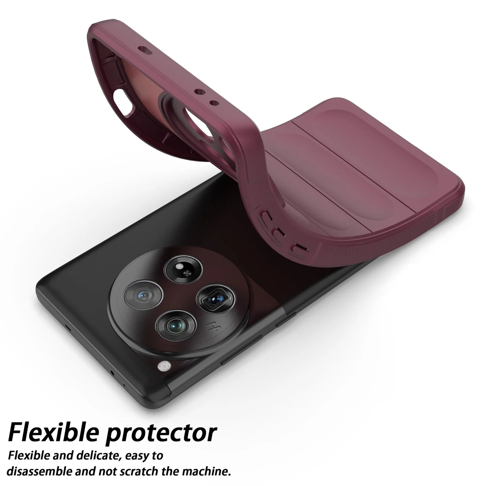 DL3 Mobilak Flexible Silicone and TPU Protective Case with Camera Protection for Oneplus 12R 5G / Oneplus Ace 3 - Wine Red