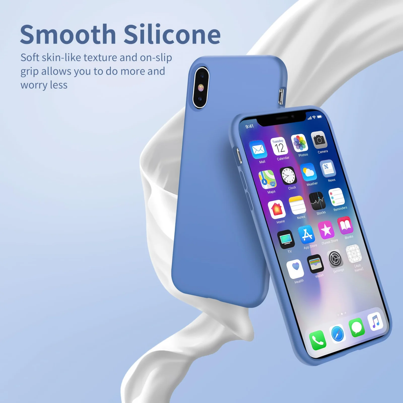 DL3 Mobilak Liquid Silicone Protective Case for iPhone XS Max with Camera Protection and Microfiber Lining - Light Blue