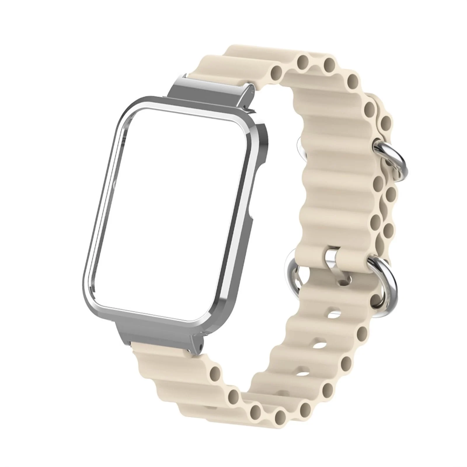 DL3 Mobilak Ocean Strap Compatible with Xiaomi Mi Watch Lite/Redmi Watch, Adjustable Silicone Strap with Metal Buckle, Band With Frame Metal Women Men Replacement Strap - Beige