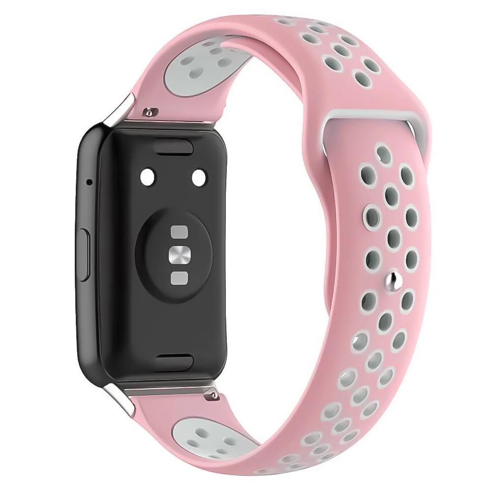 DL3 Mobilak Sport Strap Compatible with Huawei Watch Fit & Huawei Watch Fit New & Huawei Watch Fit Elegant, Breathable Silicone Double Hole Snap Buckle Band - Pink & White