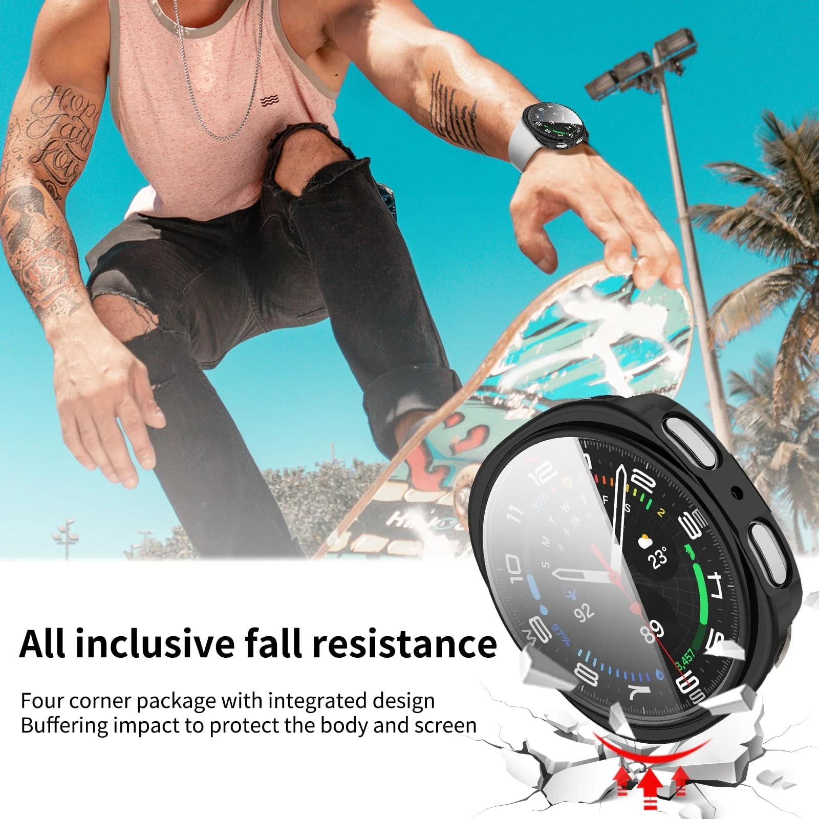 DL3 Mobilak Case Compatible with Samsung Galaxy Watch 8 44mm Case All-Around with Built-in Screen Protector Watch Soft TPU Shockproof Cover Slim Guard Thin Bumper Shell Protector - Black
