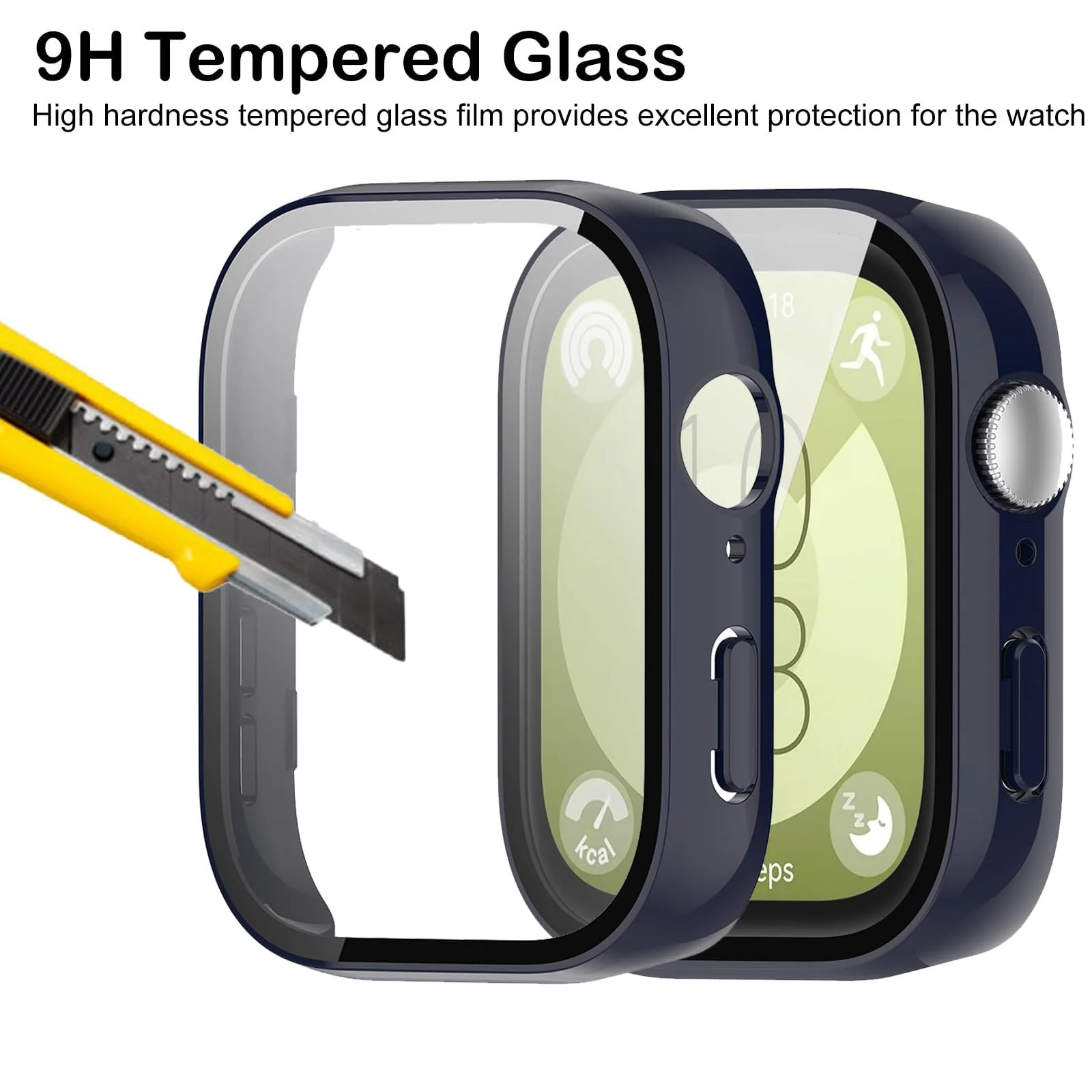 DL3 Mobilak Case Compatible with Huawei Watch Fit 3, Full Coverage Slim Hard Case Protective Bumper Built-in Tempered Glass Screen Protector Shell for Huawei Watch Fit 3 - Blue