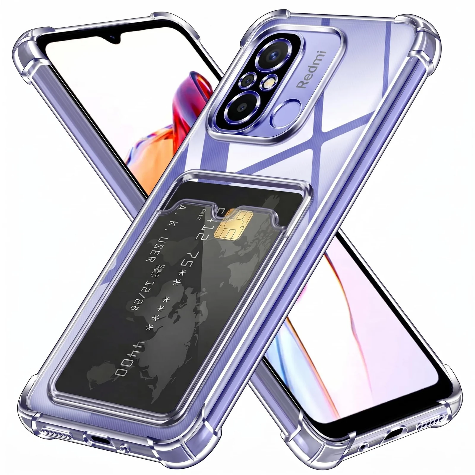 DL3 Mobilak Clear TPU Card Holder Case for Xiaomi Redmi 12C / Xiaomi Poco C55 with Camera Protection and Shockproof Design - Clear