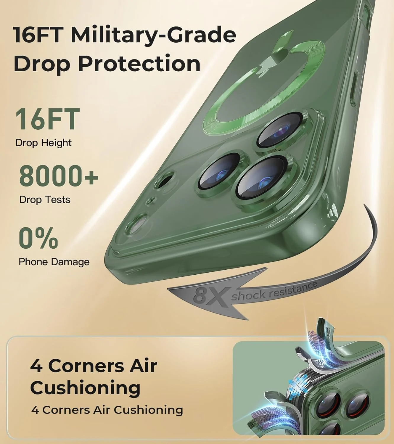 DL3 Mobilak Plated-Edge Protective Case for iPhone 17 Pro, Compatible with MagSafe accessories, Supports wireless charging, Camera protection - Green