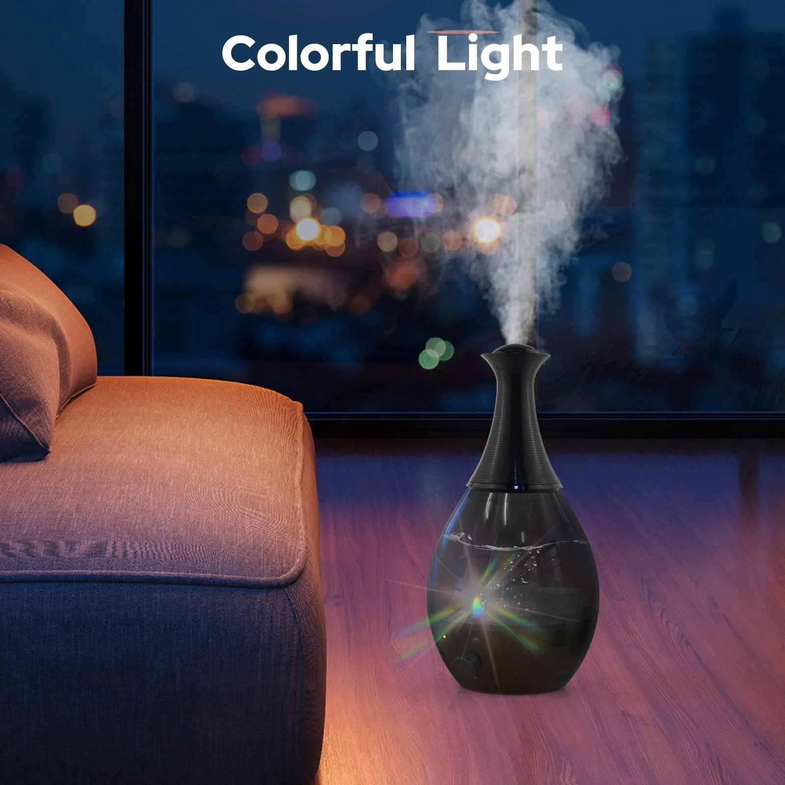 Mobigon 2.6 Litres Humidifier for Room, Cool Mist Ultrasonic Humidifier/Essential Oil Diffuser, Super Quiet 360°Nozzle, Colorful Change, Auto Shut Off&UV Light&, Lasts Up to 24 Hours - D. Black