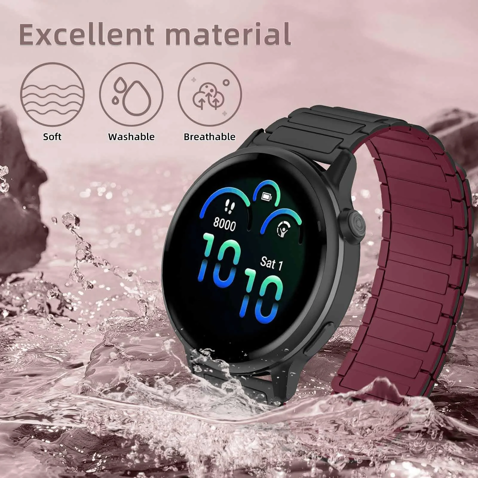 DL3 Mobilak 22mm Silicone Magnetic Strap for Xiaomi Redmi Watch 5 Active/5 Lite/Samsung Galaxy Watch 46mm/Watch 3 45mm/Gear S3/Huawei watch (GT6 GT5 GT4 GT3 GT2 GT 46MM)/GT2E/GT6 Pro/GT 5 Pro/Amazfit GTR4/Bip 6 - Black Wine Red