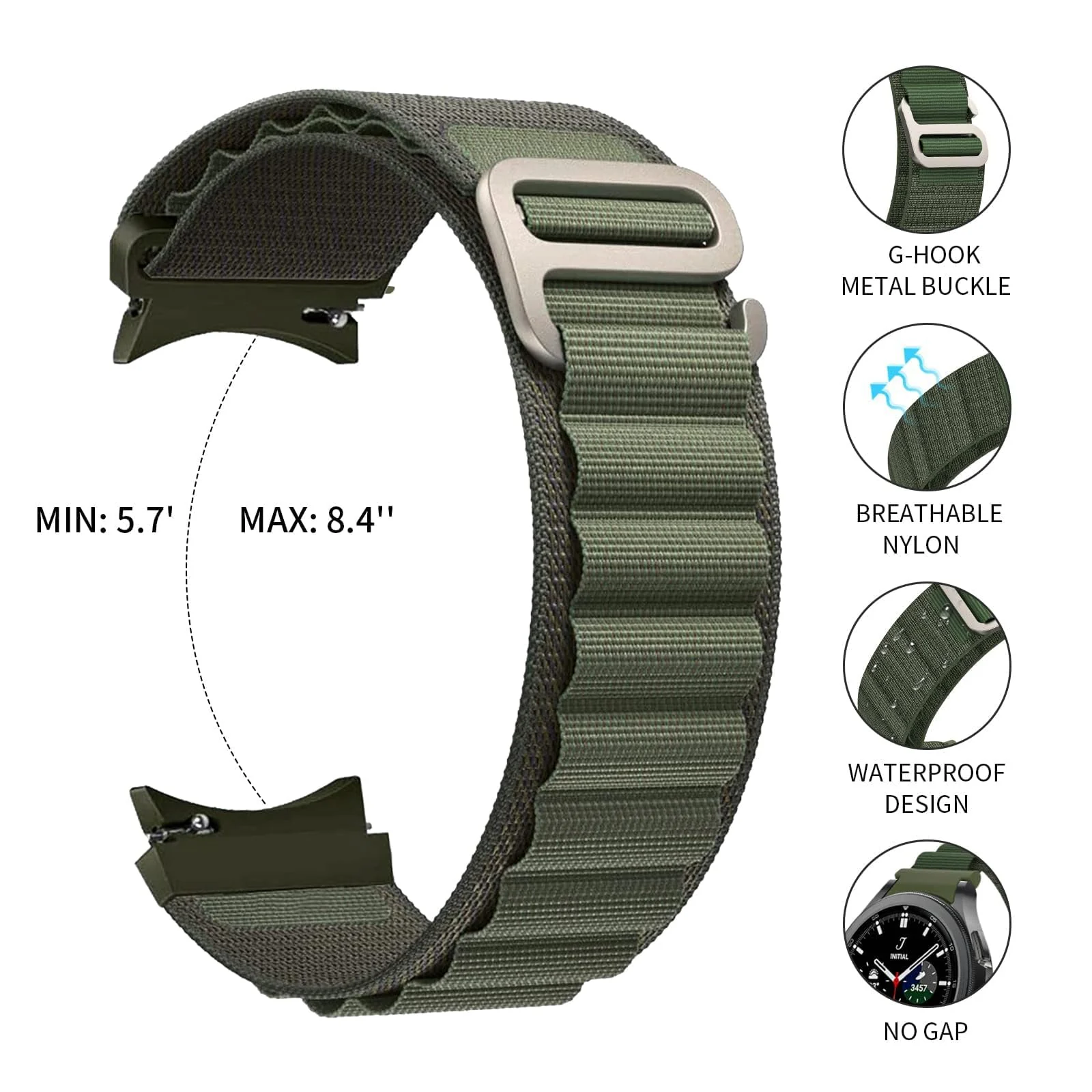 DL3 Mobilak No-Gap Nylon Watch Bands Compatible with Samsung Galaxy Watch 6 5 4 Band 40mm 44mm/Watch 5 Pro Band 45mm/Watch 6 4 Classic Band 42mm 43mm 46mm 47mm, Alpine Loop Woven Sport Strap Men Women - Black