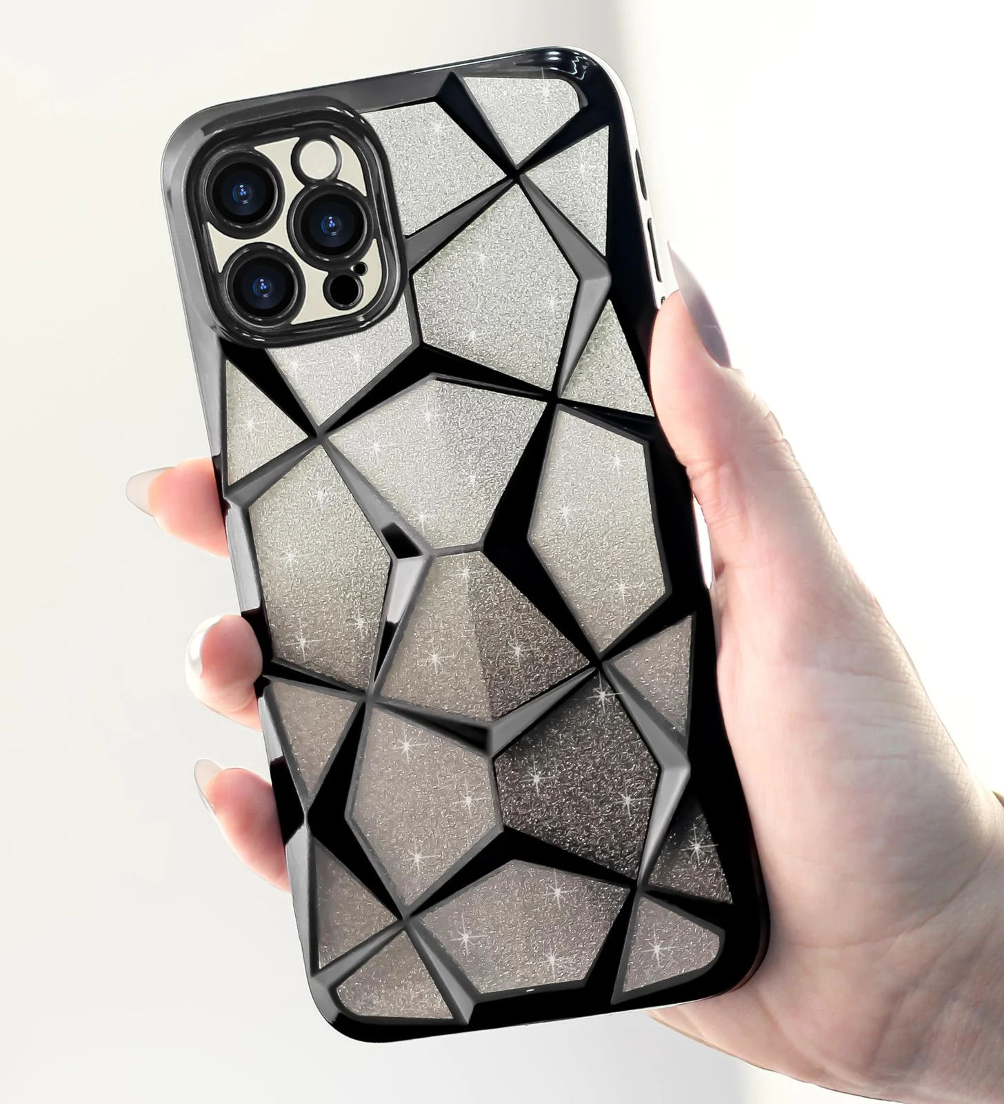 DL3 Mobilak Compatible with iPhone 12 Pro Max 6.7-Inch Case Plating Bling Gradient Glitter Clear Cover Soft TPU Silicone Cute Camera Protection Shockproof Back for Women Girls Case - Black