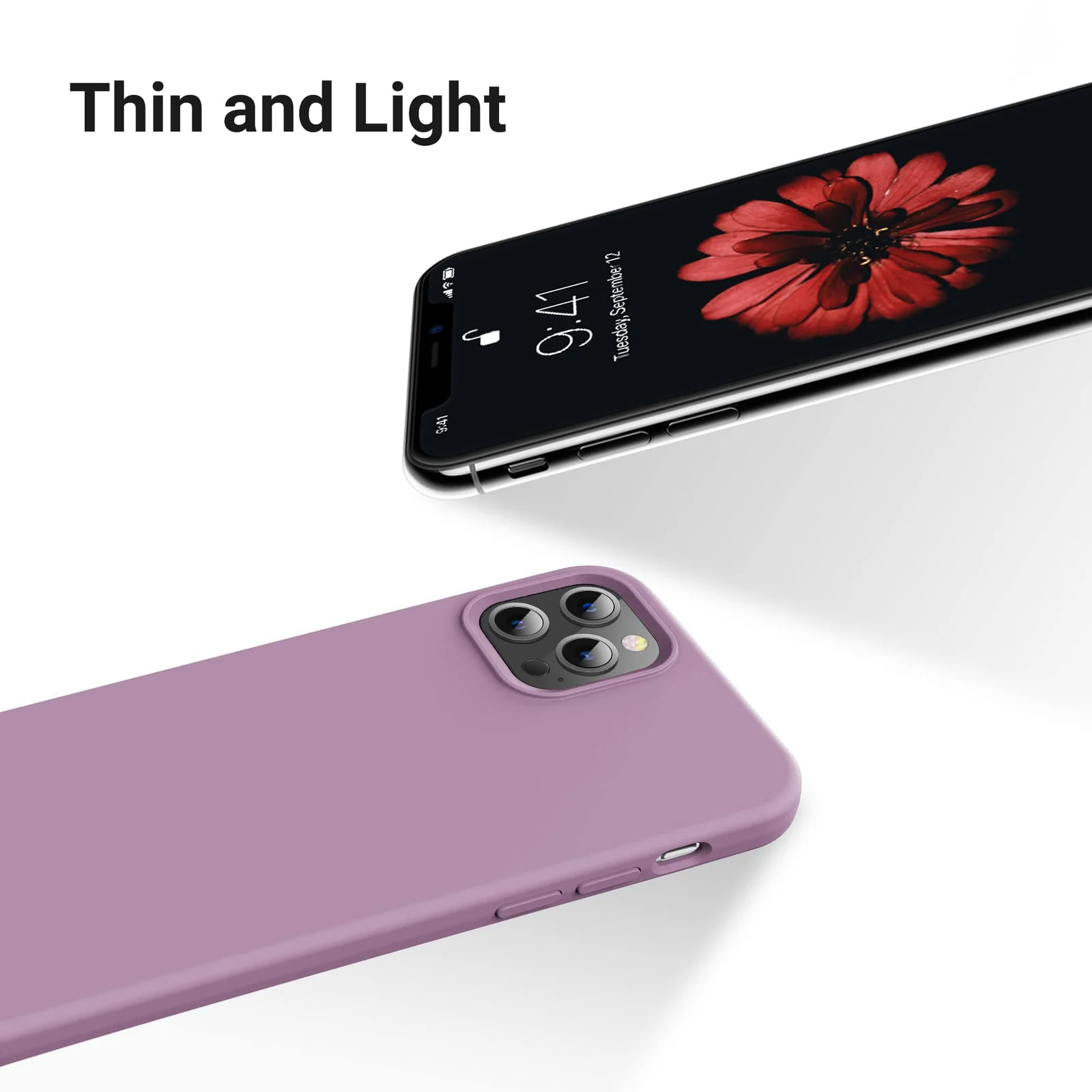 DL3 Mobilak Liquid Silicone Protective Case for iPhone 15 with Camera Protection and Microfiber Lining - Lilac Purple