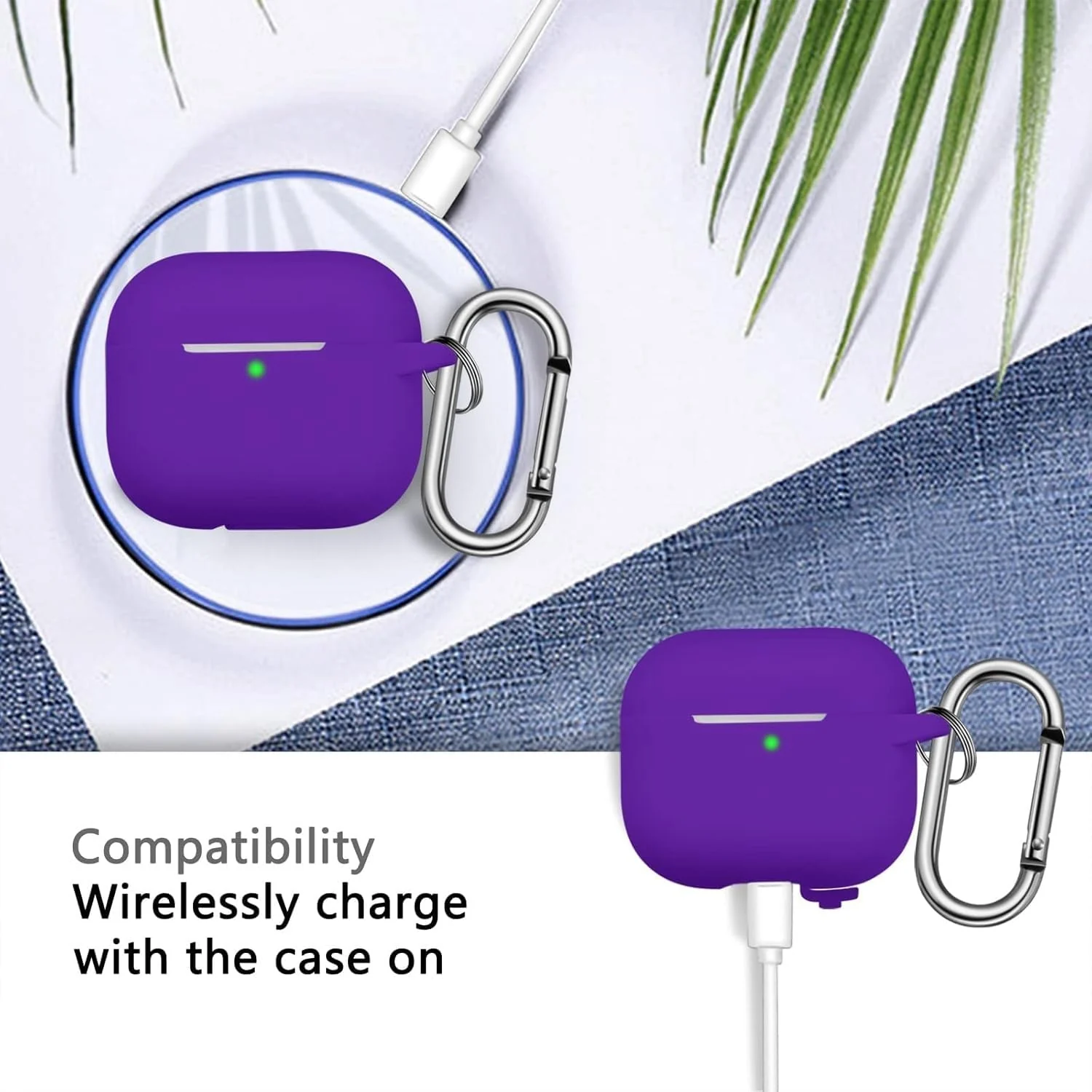 DL3 Mobilak Case Compatible with AirPods Pro, Silicone Protective Charging Case Skin with Keychain Compatible with AirPods Pro Case for Women Men, Wireless Charging, Front LED Visible - Purple