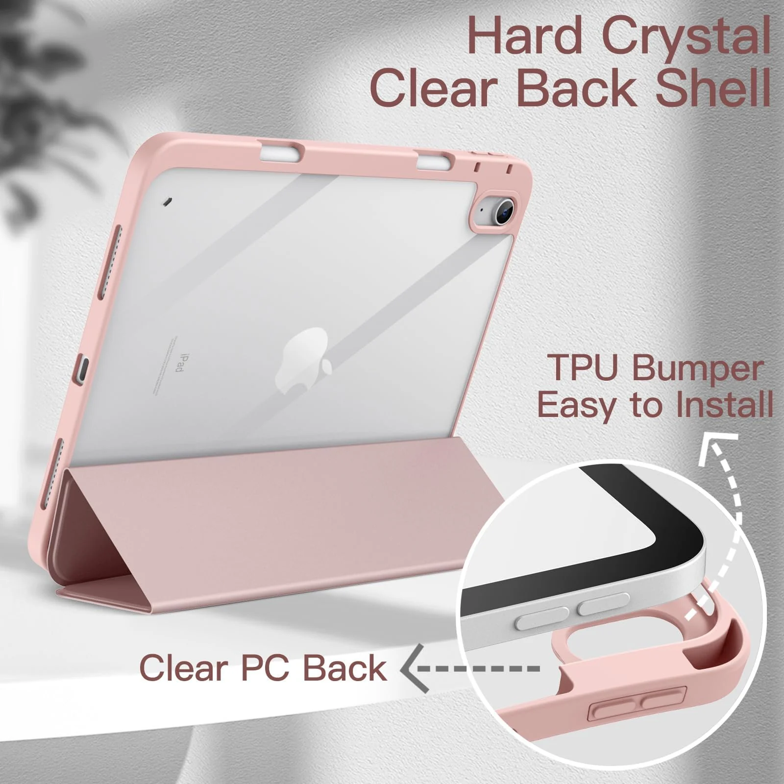DL3 Mobilak Case Compatible with iPad (A16) 11th Generation 11 Inch (2025), iPad 10th Generation 10.9 Inch (2022), Clear Shockproof Back Cover Built-in Pencil Holder, Auto Sleep/Wake - Pink