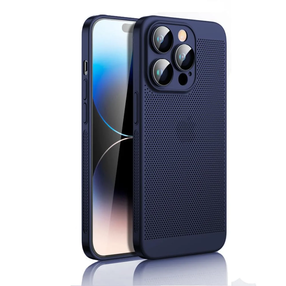 DL3 Mobilak Heat-Dissipation Hard PC Case with Built-In Camera Lens Protector for iPhone 15 Pro Max - Blue