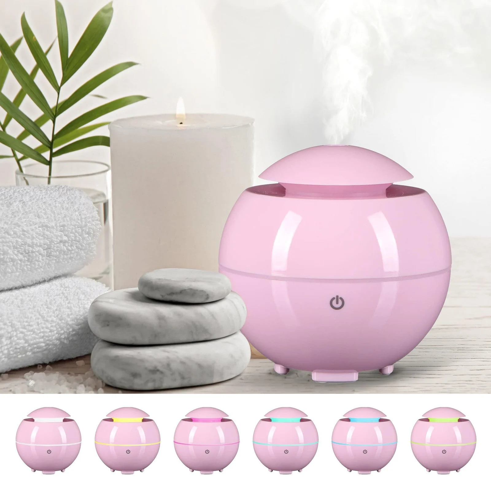 Mobigon Wood Cool Mist Ultrasonic Humidifier for Room Moisture, Aroma Diffuser for Home, 200ml Essential Oil Diffuser with 7 Colorful Night Light, Auto Shut-Off, Home, Office, car - C.Pink