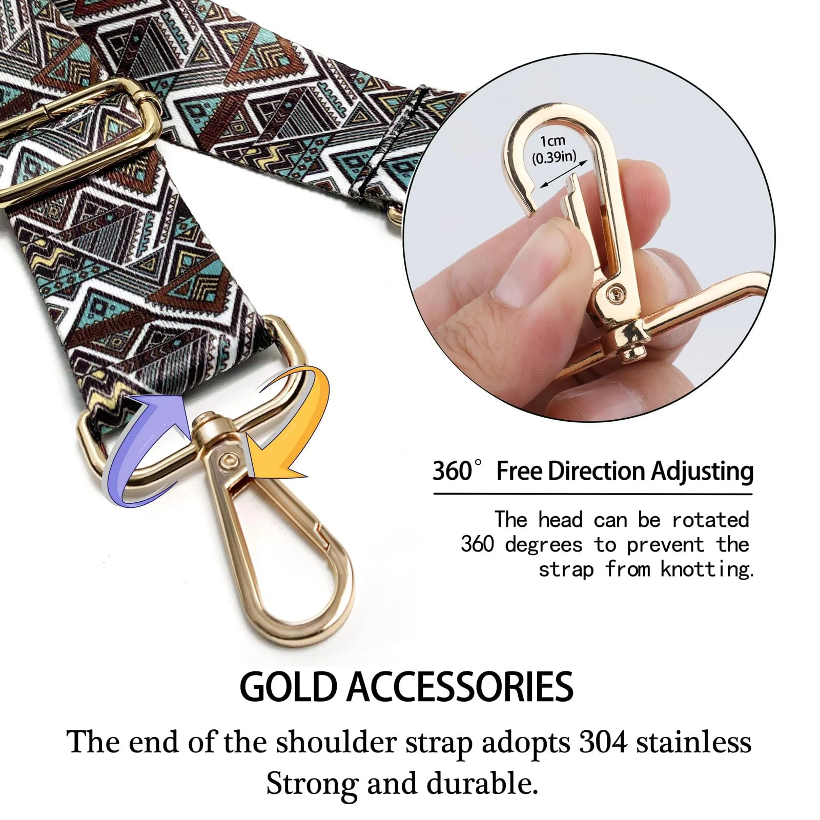DL3 Mobilak Adjustable Wide Crossbody Bag Strap for Women, Replacement Shoulder Strap for Handbags, Totes & Purses with Elegant Embroidered Pattern and Metal Hooks - Brown Yellow