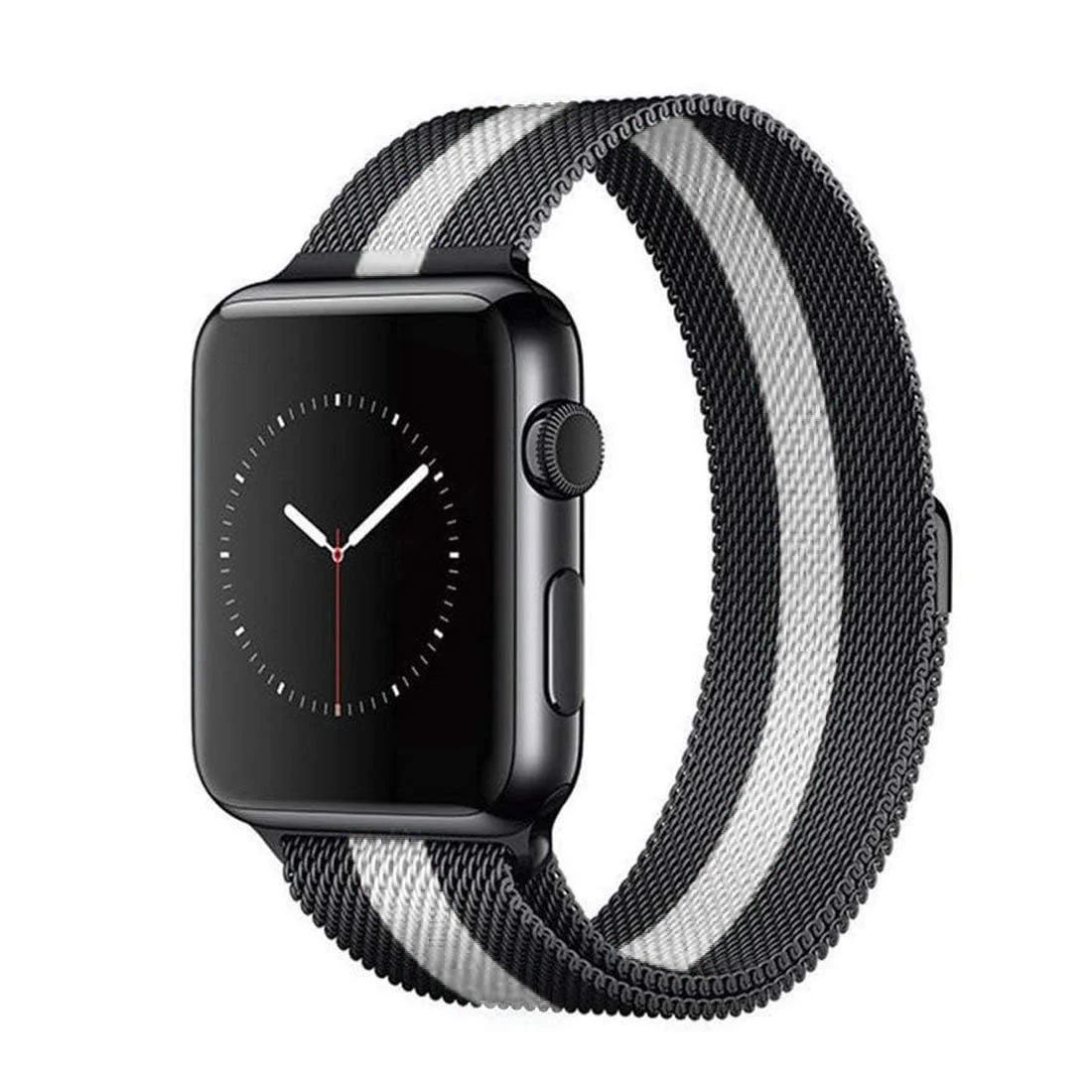 DL3 Mobilak Stainless Steel Magnetic Strap For Apple Watch Band 49mm 45mm 44mm 42mm 41mm 40mm 38mm, Milanese Loop Metal Wristband for iWatch Series 9 8 7 SE 6 5 4 (42mm/44mm/45mm/49mm) - Black White