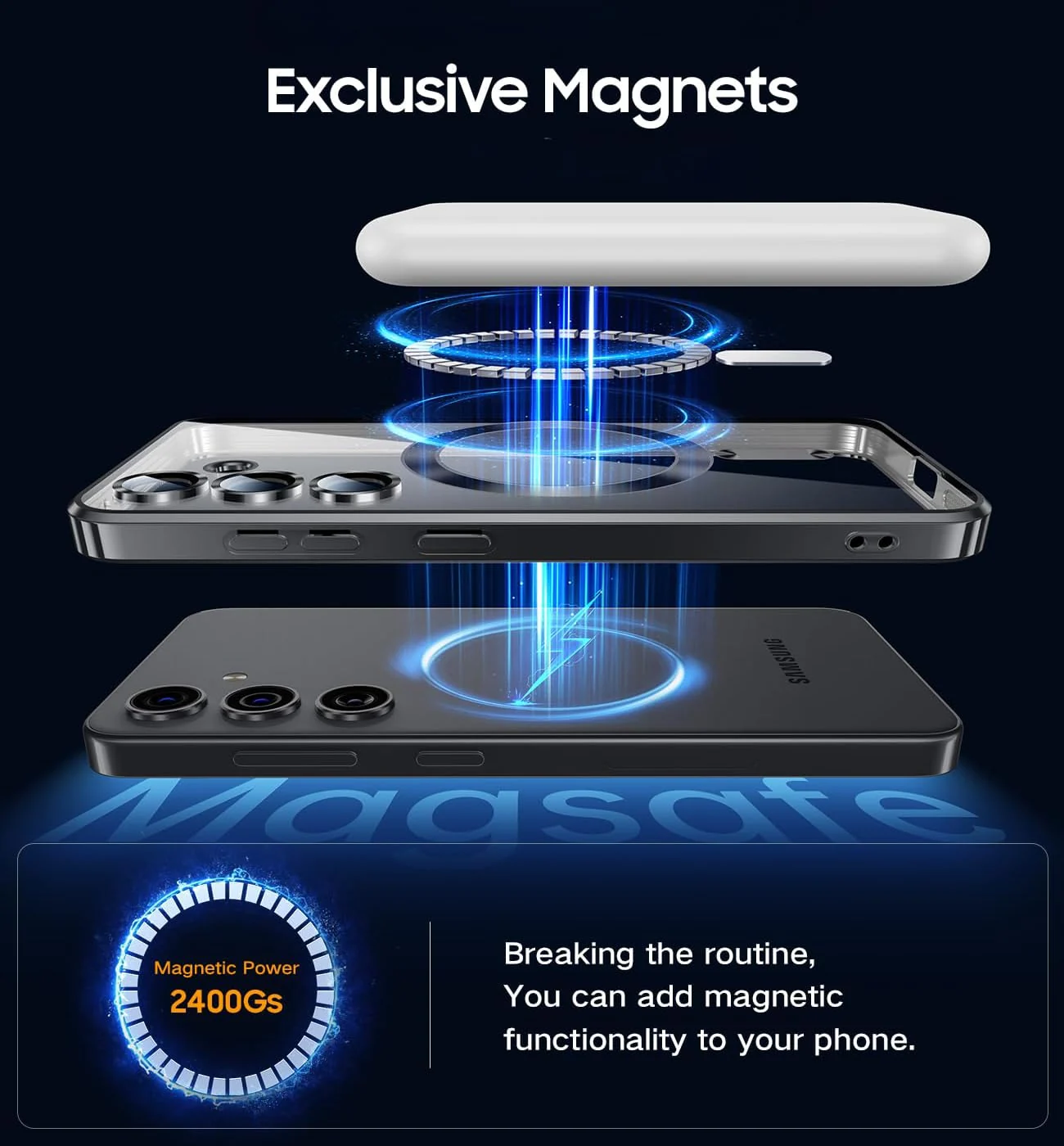 DL3 Mobilak For Samsung Galaxy A55 Magnetic Case, Compatible with MagSafe, Built-in Camera Lens Protector, Luxury Plating Soft TPU Clear Shockproof Slim Thin Cover - Black