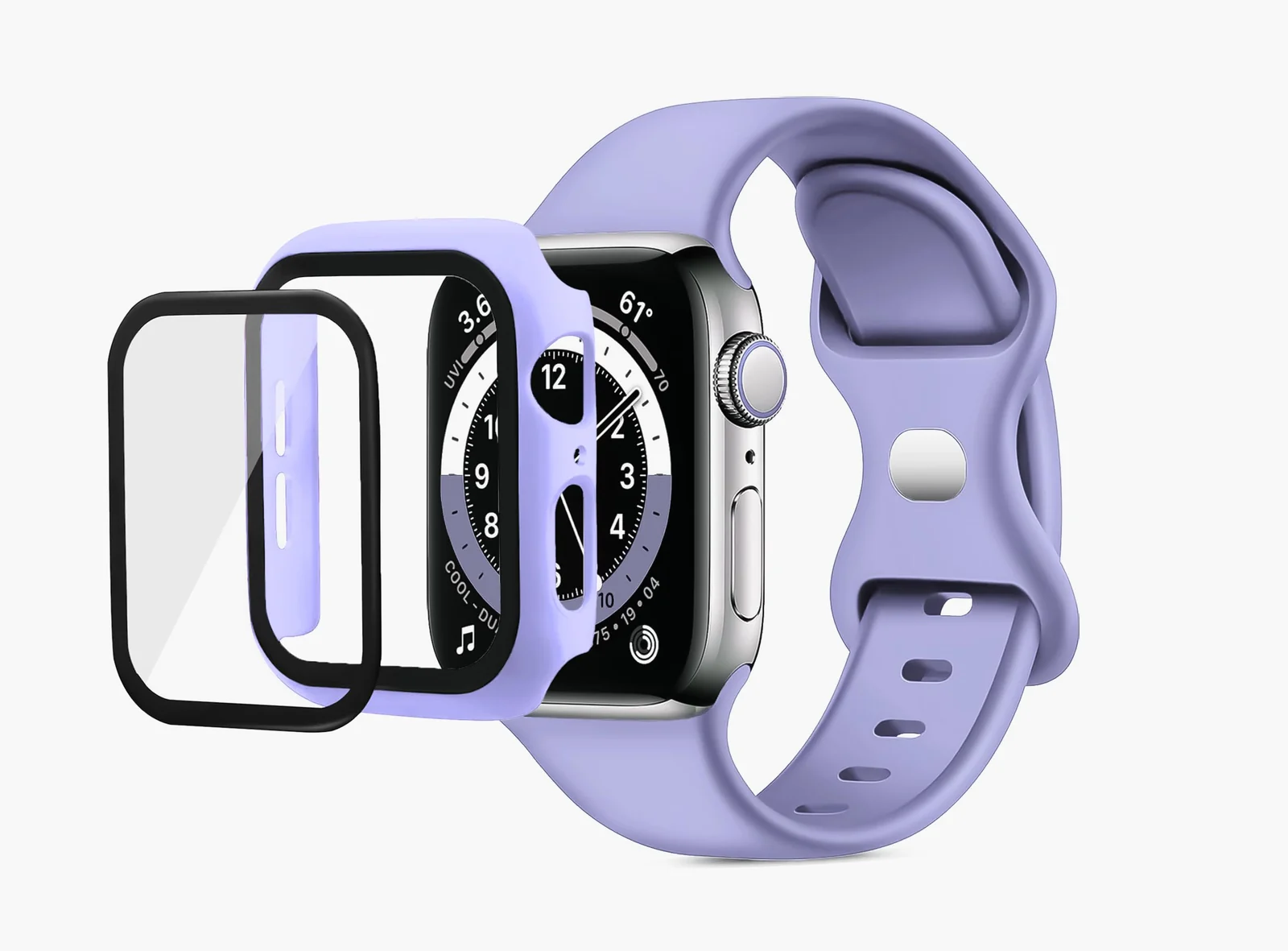 DL3 Mobilak Band with Case Compatible with Apple Watch 45mm, Adjustable Silicone Sport Wristband Replacement, Strap With Cover Built-in Glass Screen Protector for iWatch Series 9 8 7 - Light Purple