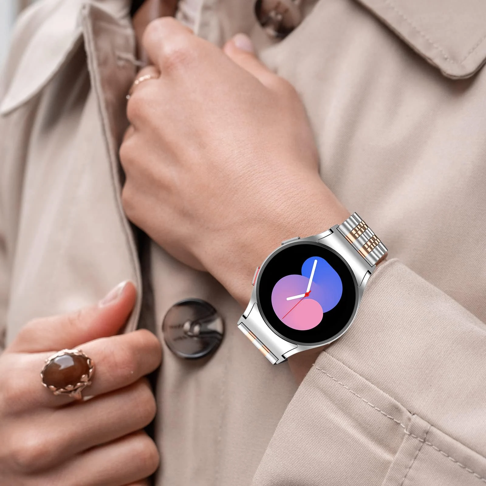 DL3 Mobilak Metal Band 20MM Strap for Samsung Gear Sport, Watch 4/5/5 Pro, S2 Classic, Active 2 40mm 44mm, Amazfit GTS 3/4/4 Mini, Bip 3/Pro/U, GTS 2 Mini/2e - Silver & Rose Gold