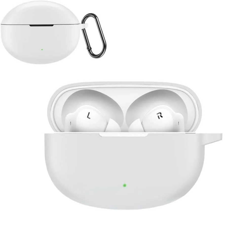 DL3 Mobilak Compatible with OPPO Enco Air3 Pro Case Cover, Soft Silicone Shockproof Protective Case Wireless Earbuds with Carabiner, Front LED Visible - White
