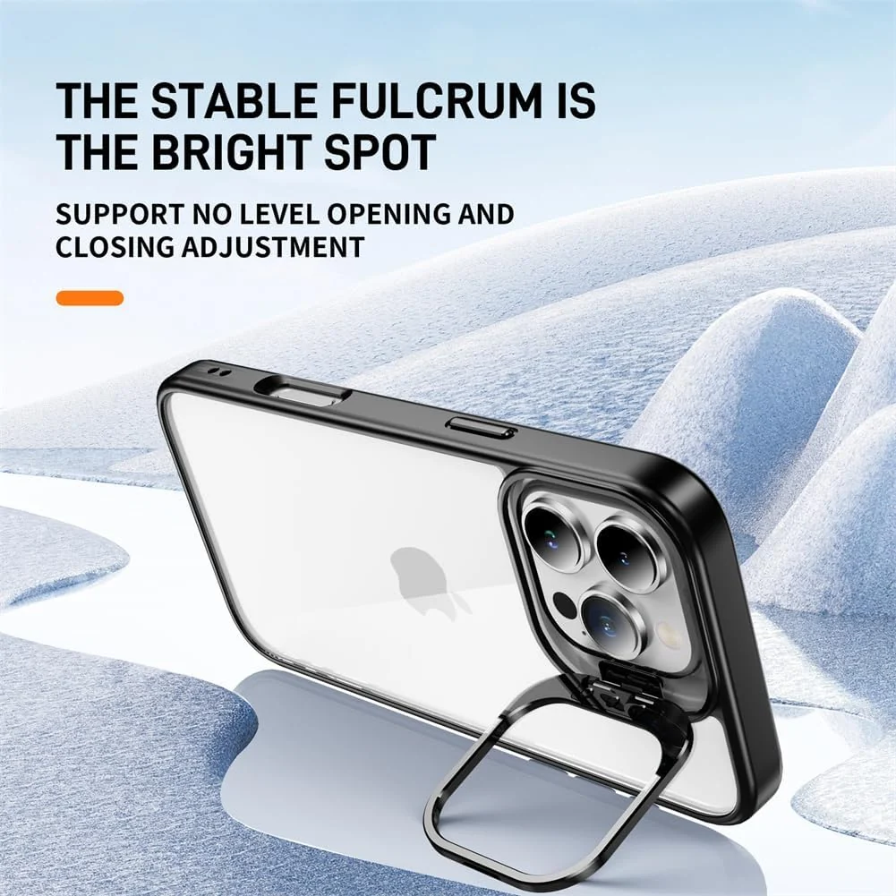 DL3 Mobilak Clear PC and TPU Case with Camera Ring Kickstand and Lens Protector for iPhone 16 - Black