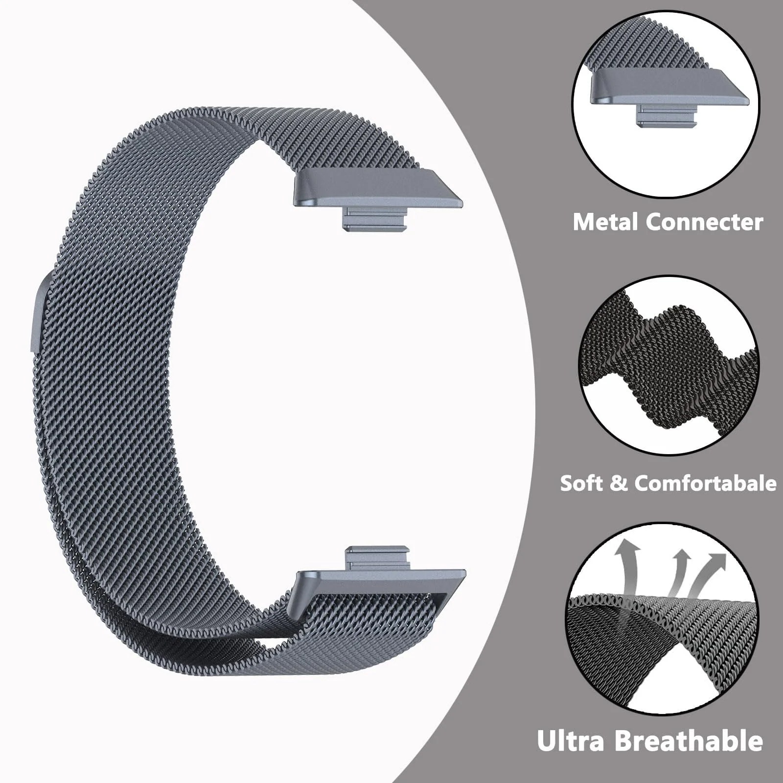 DL3 Mobilak Bracelet Compatible with Huawei Watch Fit 3, Stainless Steel Replacement Straps, Mesh Metal Watch Strap, Magnetic Adjustable Replacement Strap For Huawei Watch Fit3 - Space Gray